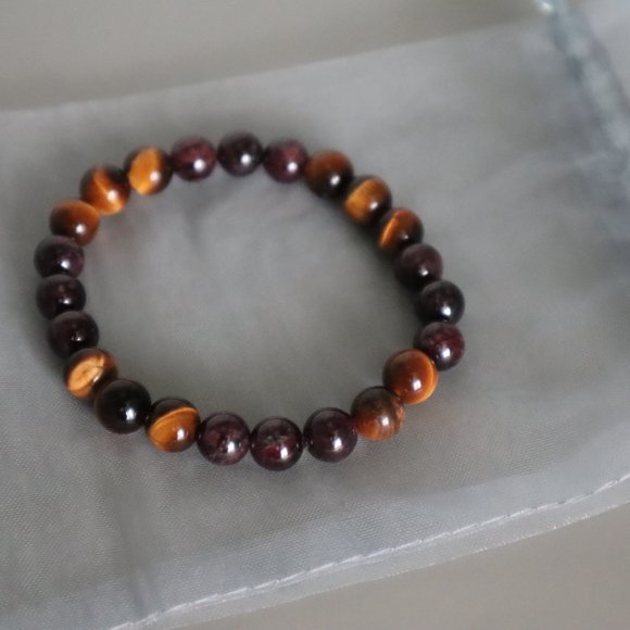 Tiger's Eye and Garnet Stretch Bracelet - Picture 12 of 13